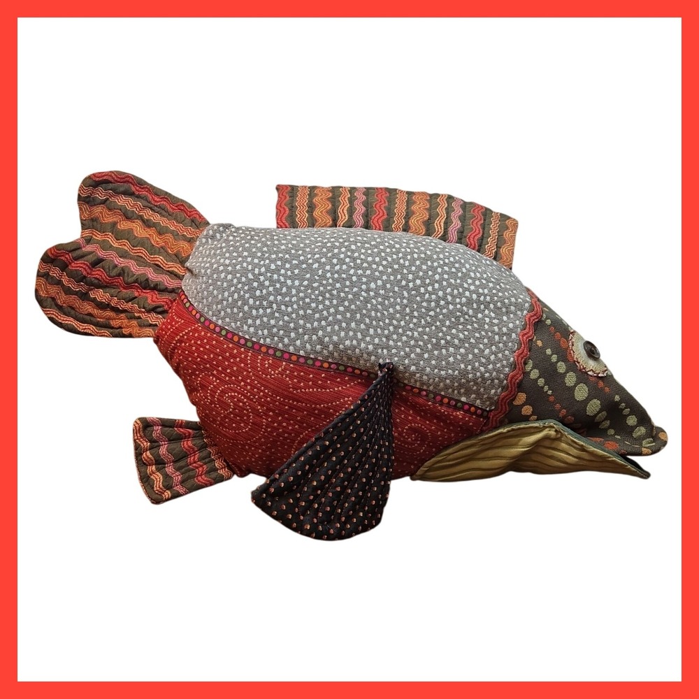 Vintage Thulin USA Hand Crafted Oversize‎ Patchwork Quilted Fish Accent Pillow